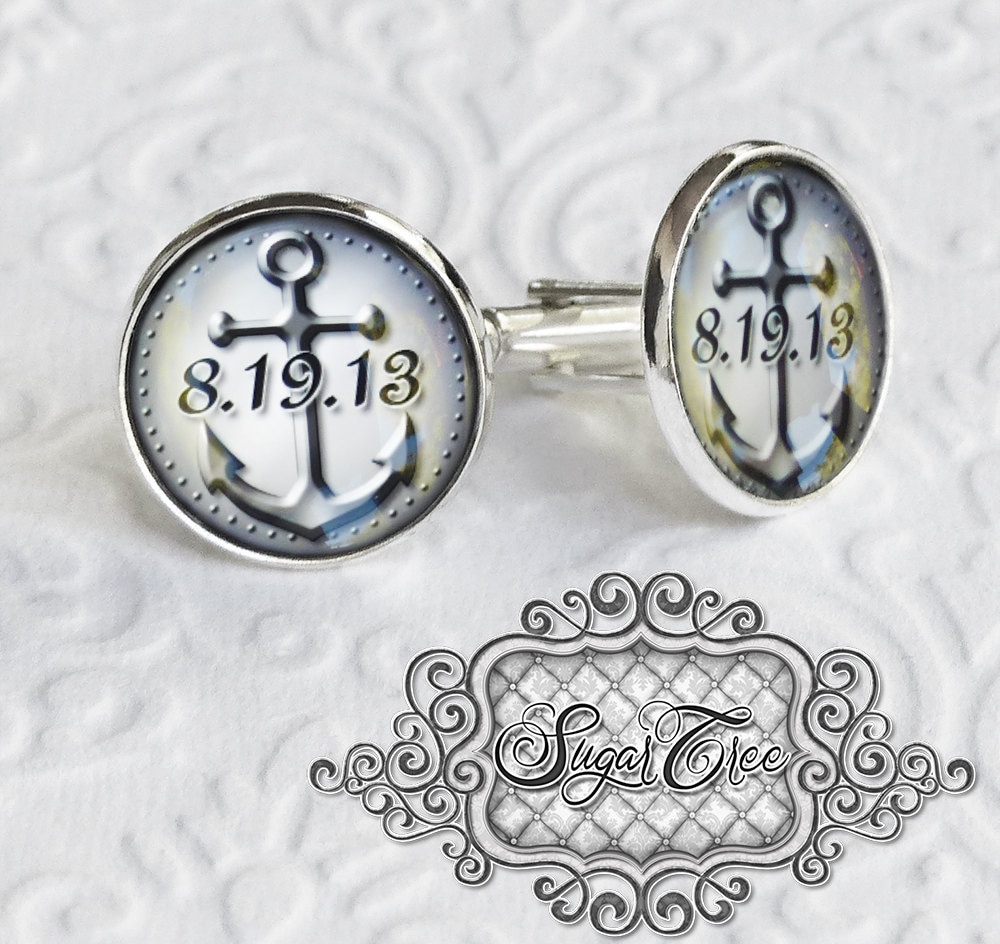 Personalized Cufflinks Gift For Men Groomsmen Best Man Anchor Black White Father's Day Wedding Keepsake Groom Anniversary