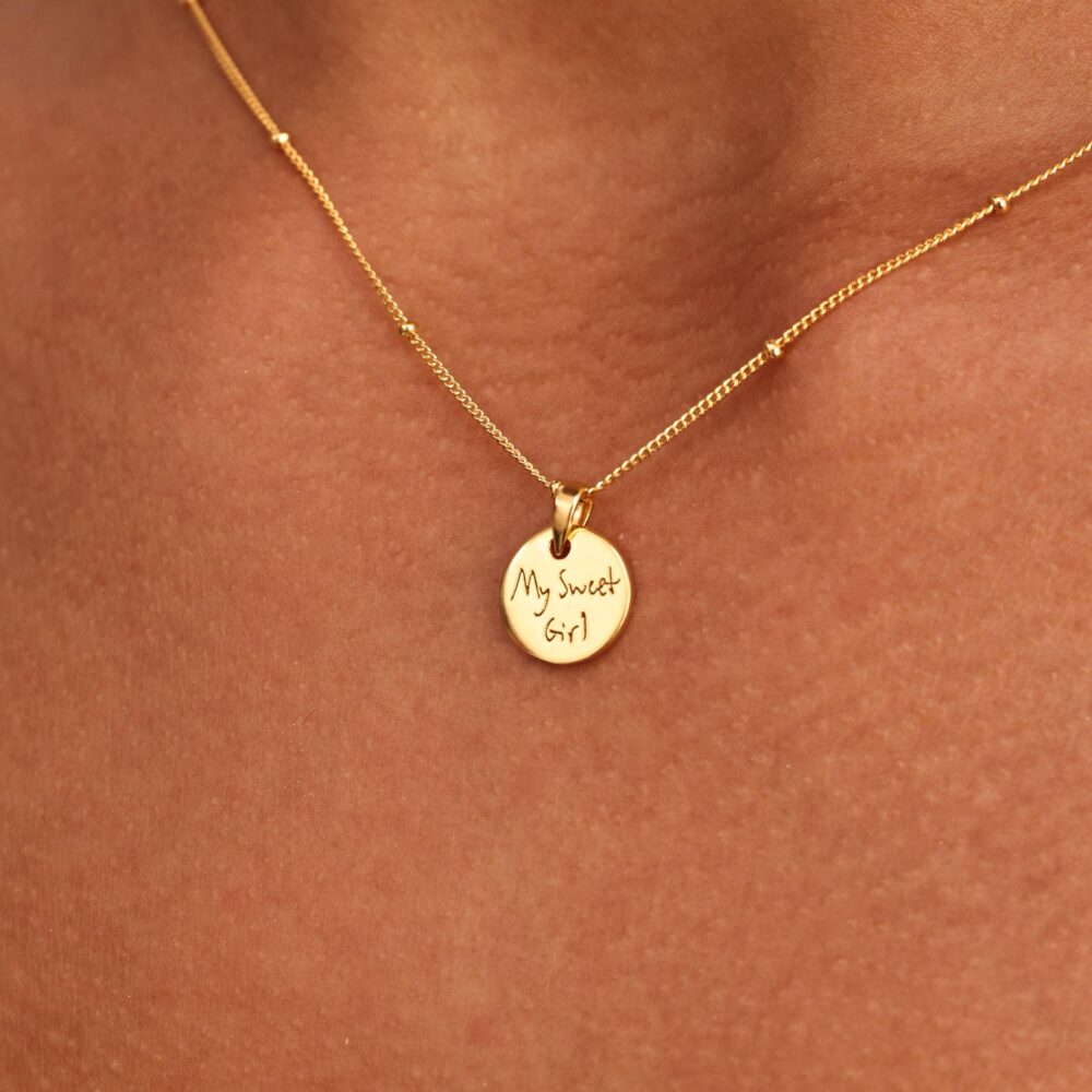 Mini Circle Charm Handwriting Necklace By Kyuc Studio - Actual Signature Memorial Gifts- Gift For Mom