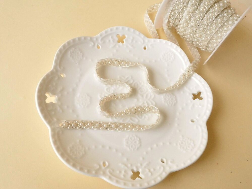 1 Yard Pearl Beaded Trim, Wedding Jewelry Trim Of Gown, Bridal Sashes, Shoes, Craft