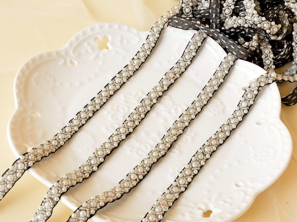 1 Yard Pearl Beaded Trim, Wedding Jewelry Trim Of Gown, Bridal Sashes, Shoes, Craft