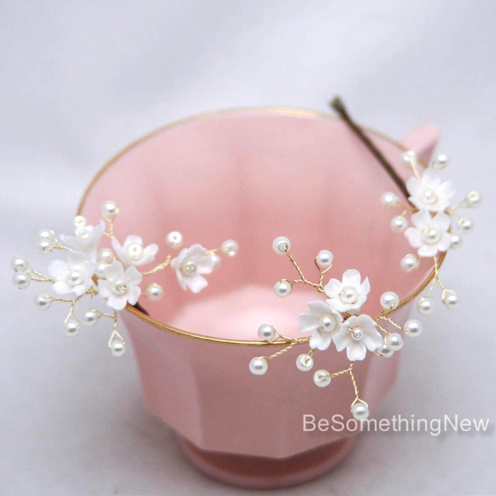 Small Flower & Pearl Wedding Hair Pins Bridal Bobby Pin Set Of Three