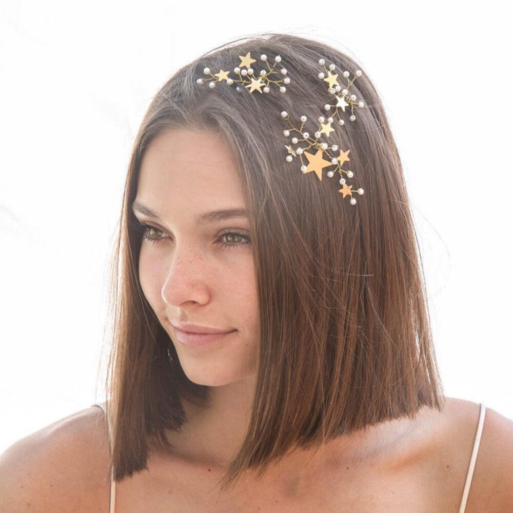 star & Pearl Wedding Hair Pins Celestial Bridal Bobby Pin Set Of Three