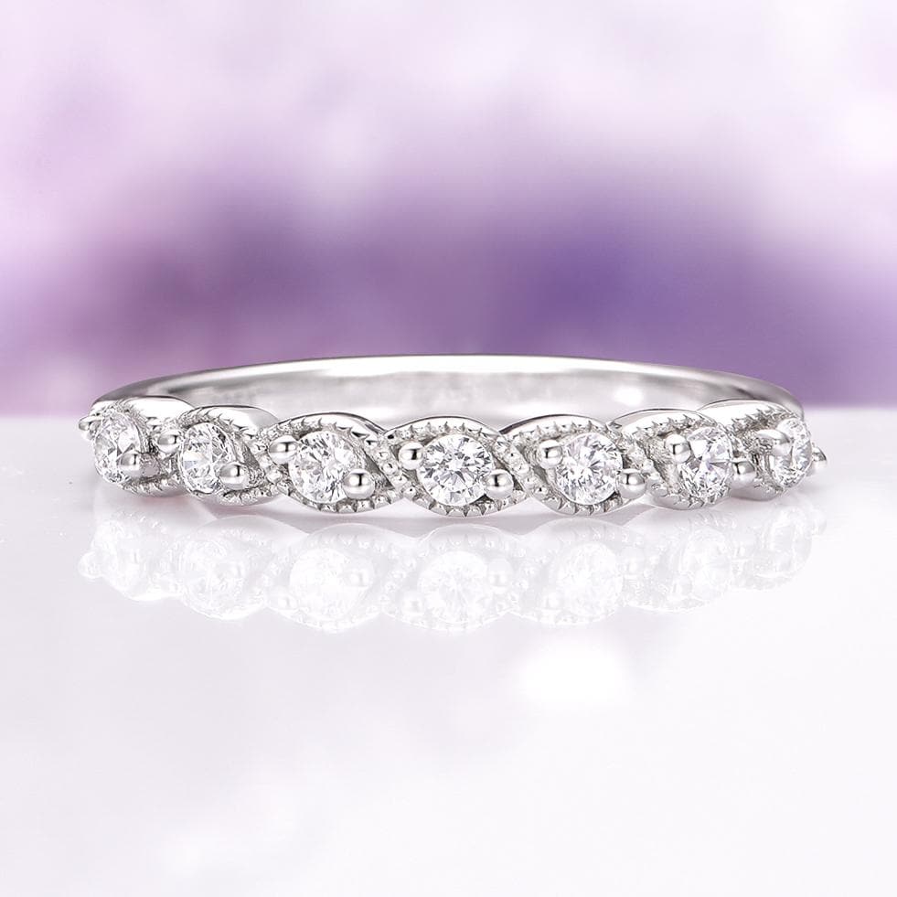 White Sapphire Wedding Band in 925 Sterling Silver - Diamond Ring - Art Deco Engagement Promise Anniversary Gift For Her