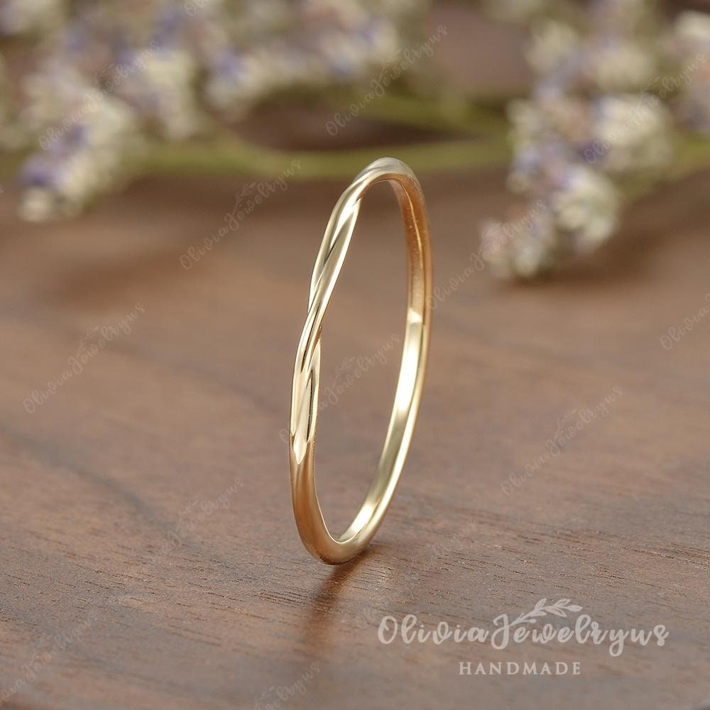 1.2mm Dainty Twist Gold Wedding Band Delicate Stacking Ring Women Simple Eternity Thin Plain Matching Minimalist Classical