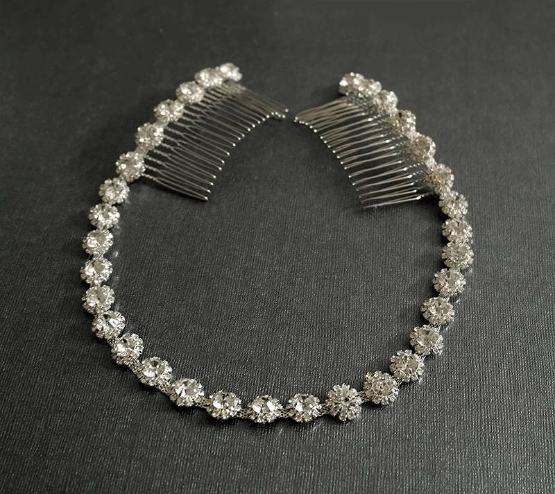 Rhinestone Wedding Headband, Bridal Hair Comb Tiara, 16-18"