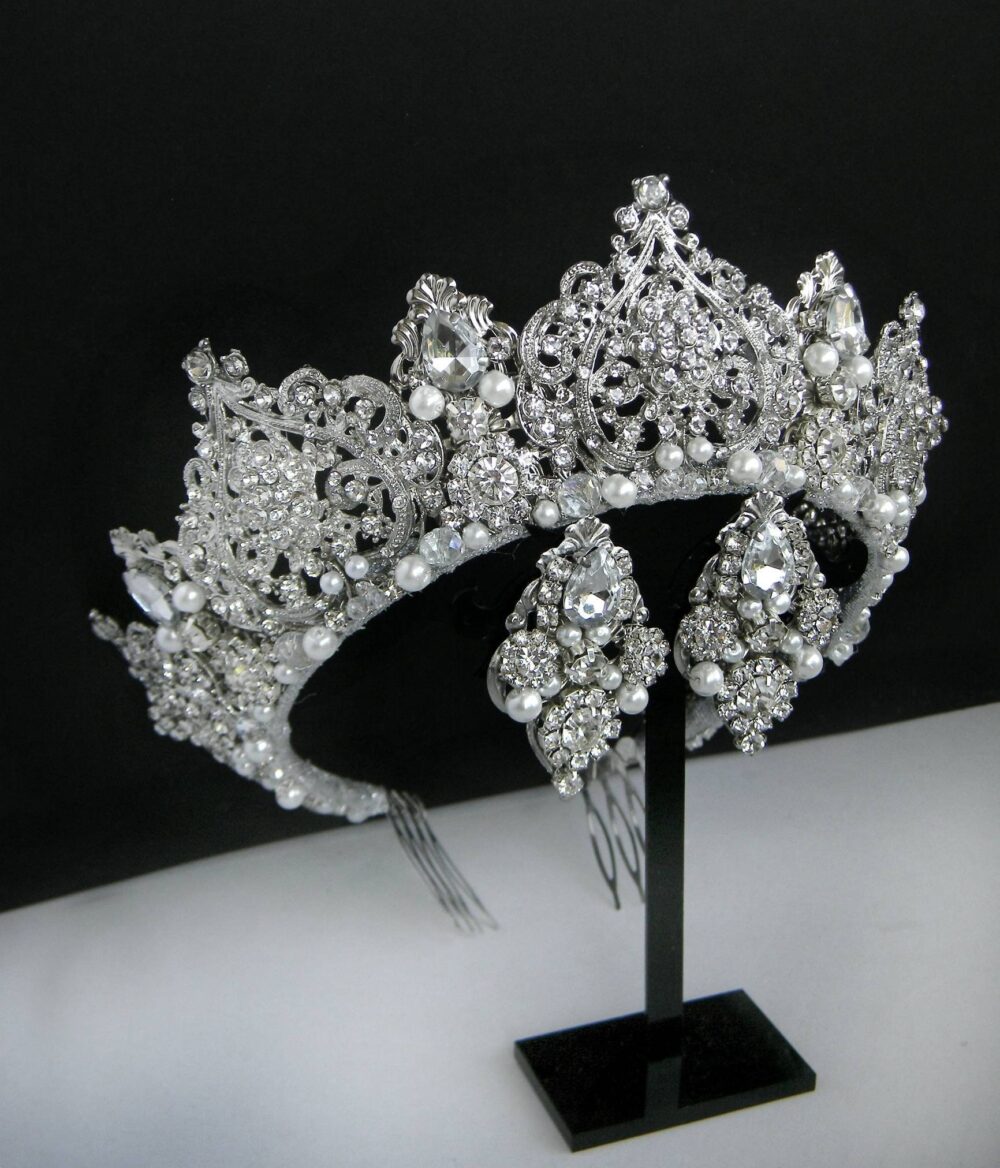 Crystal Bridal Tiara | Wedding Crown Pearl & Rhinestone Headpiece