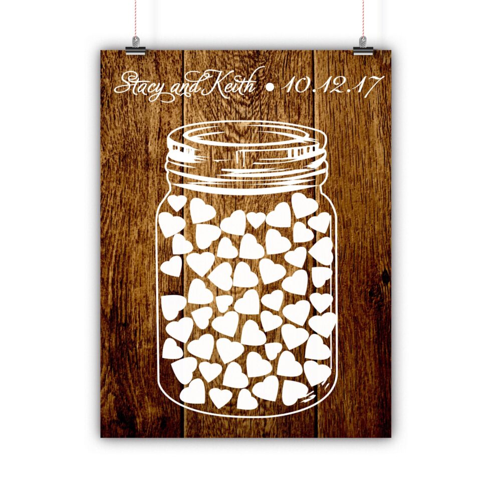 Personalized Wedding Mason Jar Guest Book Alternative, Rustic Alternative Print, Framed Or Canvas, 50 Signatures
