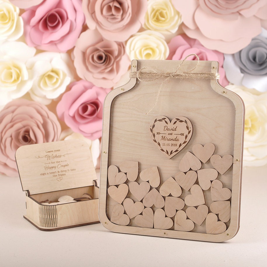 3D Wedding Guest Book Drop Box Alternative Rustic Mason Jar Guest Book