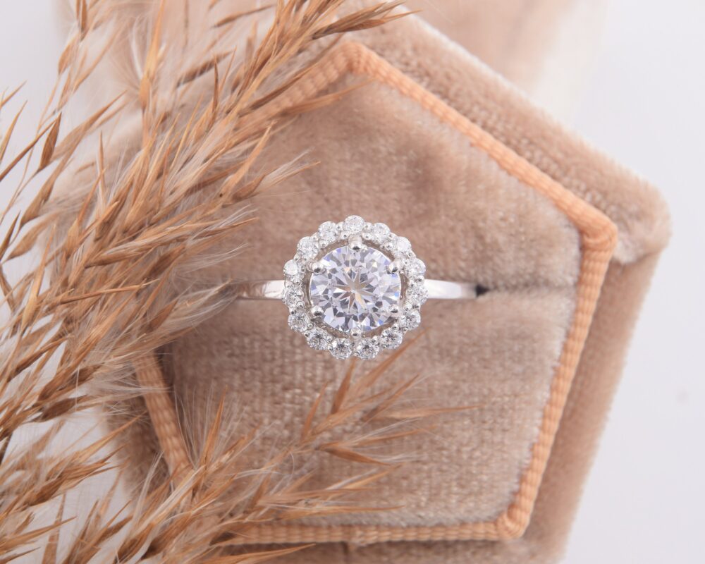 Dainty Antique Victorian 1Ct Promise Ring For Her, Unique 925 Sterling Silver Vintage Art Deco Round Cut Cz Womens Halo Engagement