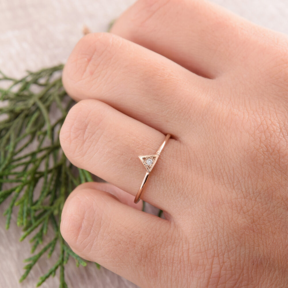 Womens Simple Promise Ring, Small Gold Triangle Geometric Minimalist Unique Dainty Ring For Her