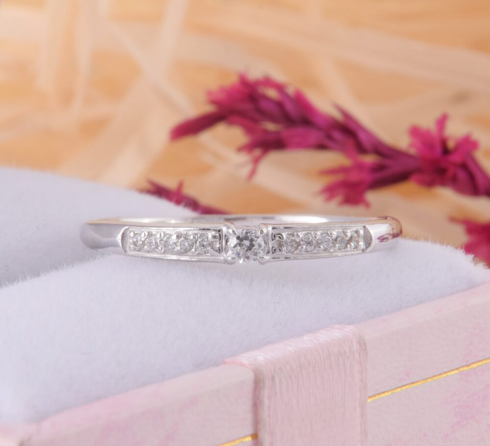 Simple Womens Promise Ring, Small White Gold Ring For Her, Delicate Minimalist Dainty Her