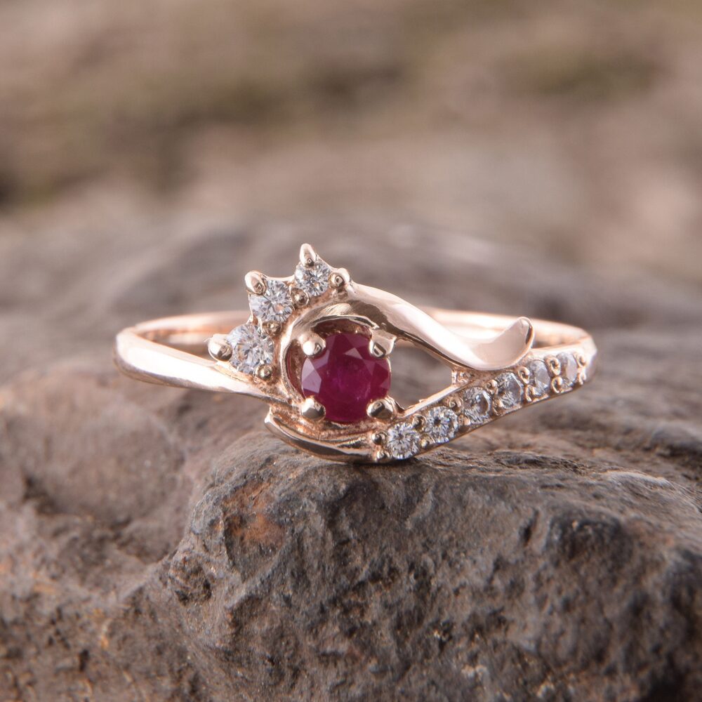 Ruby Ring, Rose Gold Promise Ring Gold, Elegant Dainty Minimalist 14K Promise Women Tiny
