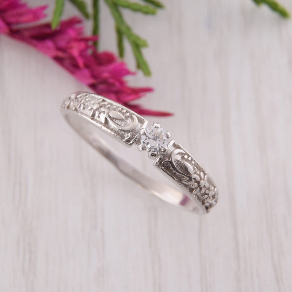 Unique Womens Promise Ring, Silver Ring For Her, Antique Art Deco Filigree Victorian