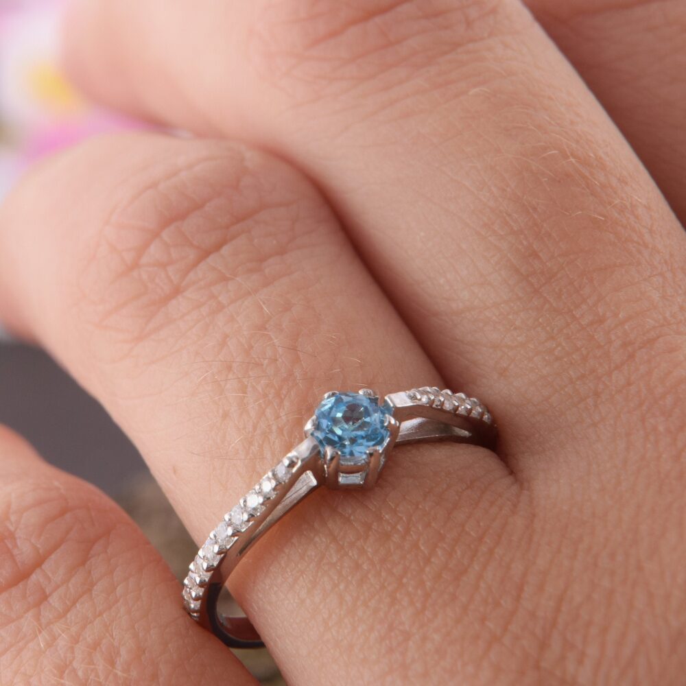 Elegant Ring, Gift For Her Promise Ring Silver, Topaz Birthstone Gemstone Ring, Promise Her, Blue Stone