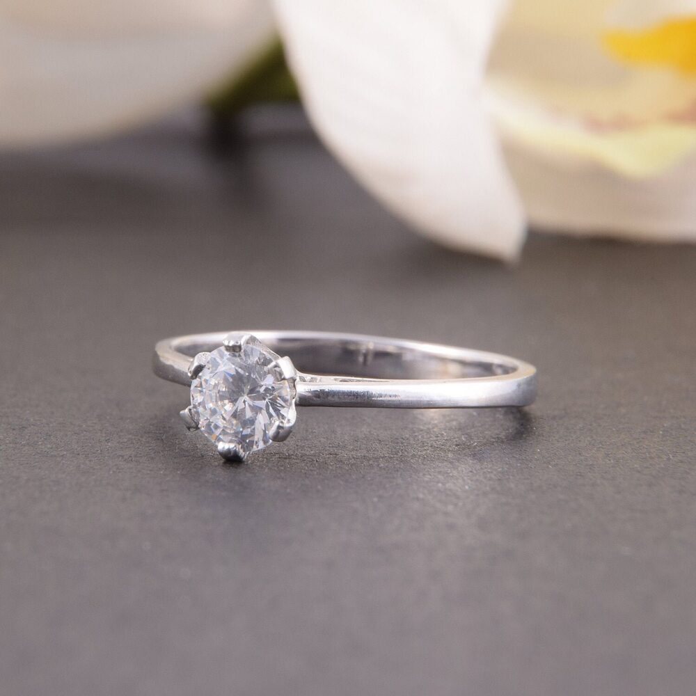 0.5 Ct Solitaire Ring, Cz Promise Solitaire Women Promise Ring For Her, Elegant Silver Women