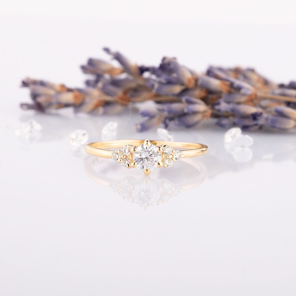 Dainty Minimalist 14K Gold Promise Ring For Her, Cluster Women Ring, Tiny Cluster Engagement Anniversary Bridal