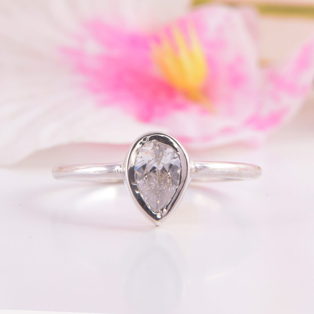 Simple & Dainty Pear Cut Sterling Silver Promise Ring For Her, Bezel Womens Ring, Cz Solitaire Ring, Womens Anniversary Gift