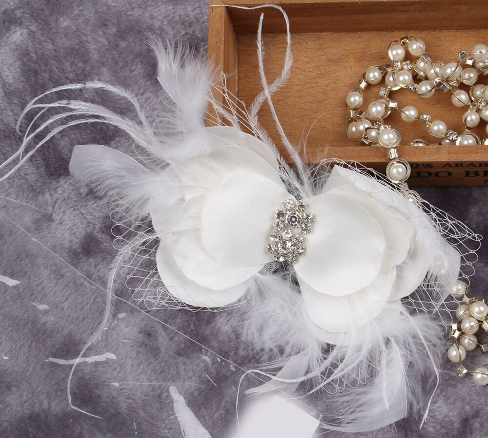 Handmade Bridal Flower Hair Clip Tafta Petal, Feather & Lace Comb