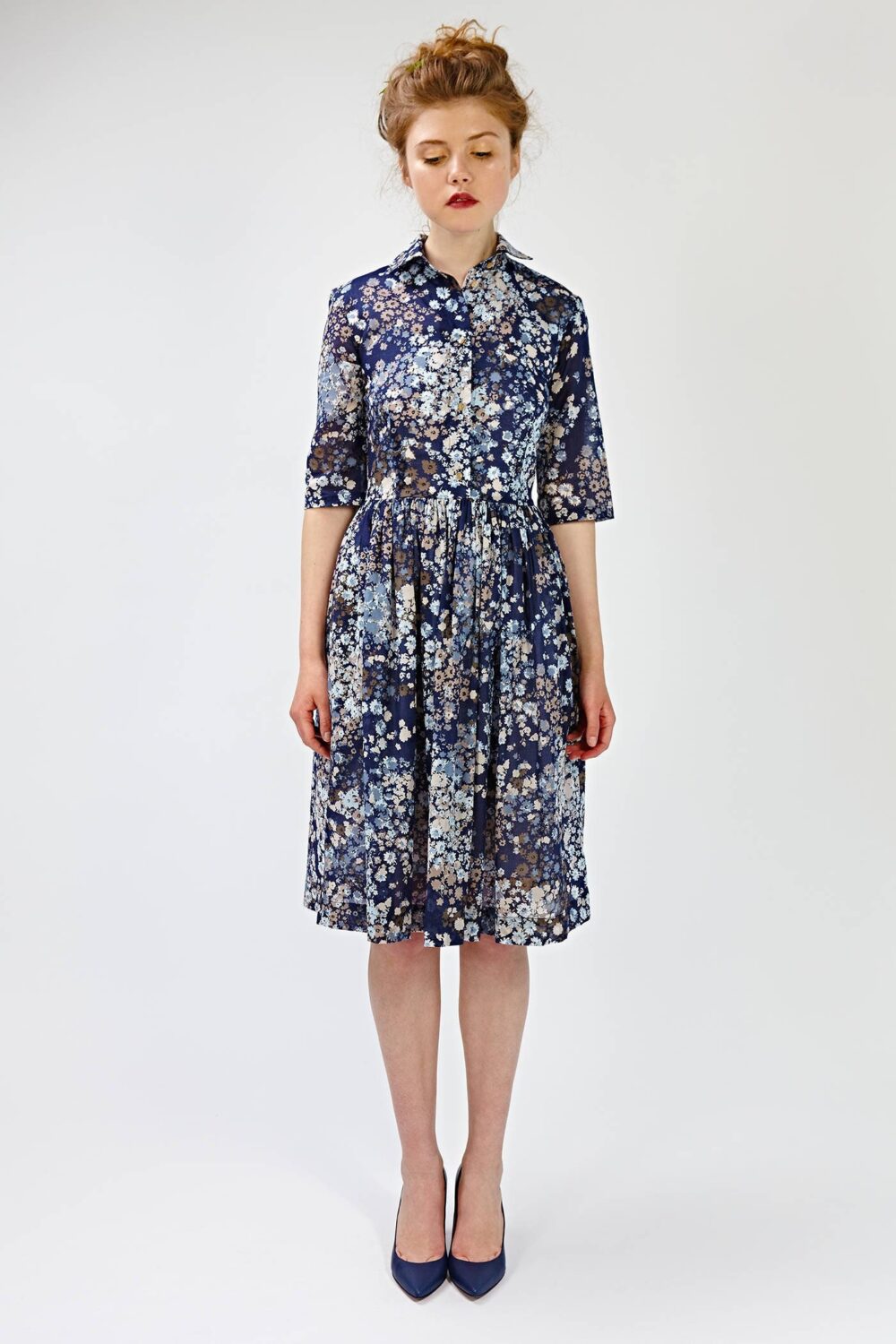 Floral Bridesmaid Dress, Wedding Guest Shirt Flare Boho 1950's Vintage Style Dress, Flower