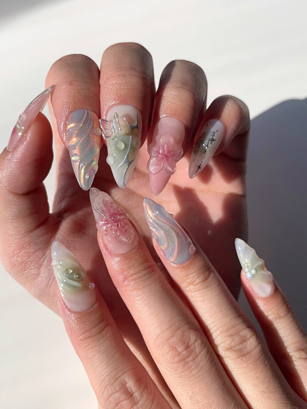 Faye | Fairycore Aesthetic Press On Nails Jade Aurora Lily Pond Spring Cottagecore 3D Gel Nail Art