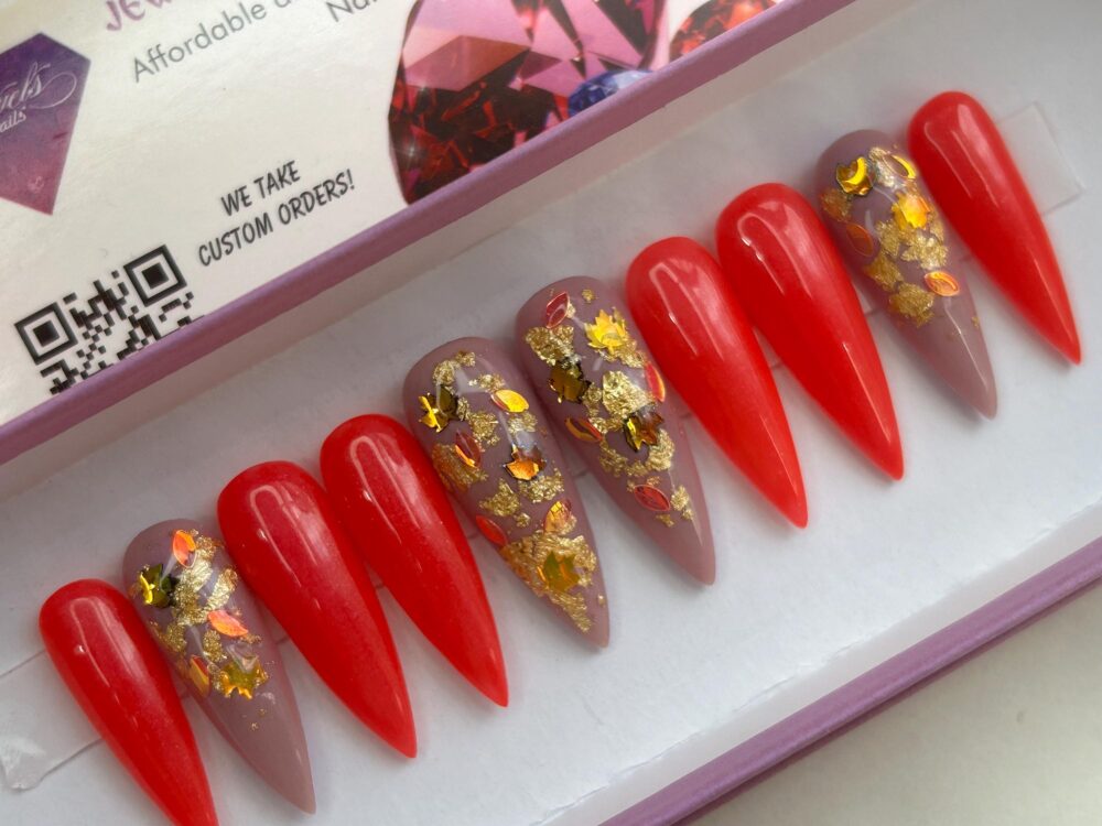 Autumn Nails | Mood Polish Gel Nails Jewels