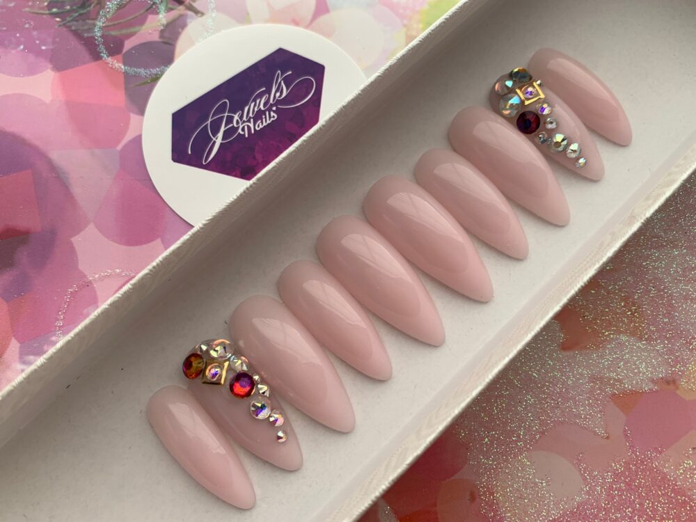 Pale Pink Uv Gel Overlay || Swarovski ||Square Frame Press Ons Reusable Gel Nails Not Polish Jewelsnails