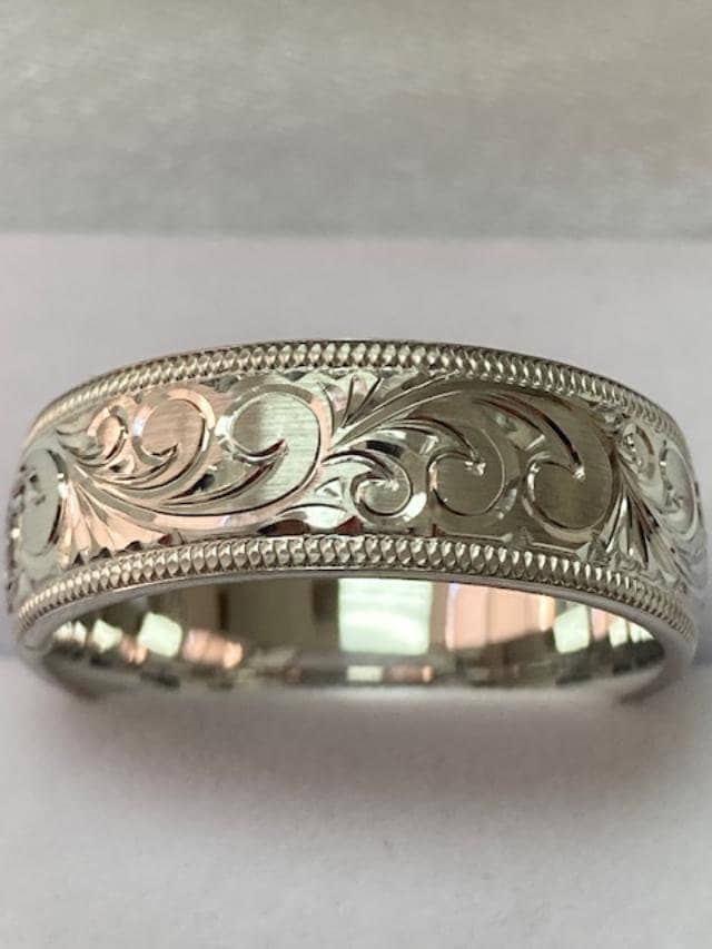 Platinum Hand Engraved Mens Wedding Bands, Rings, Band, Ring