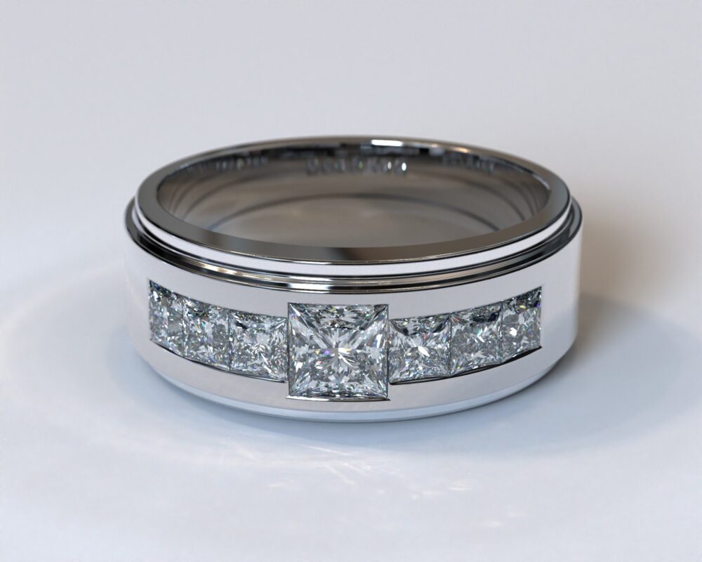 Thick Diamond Ring/Unique Mens Wedding Band Tapered White Gold Handmade For Men