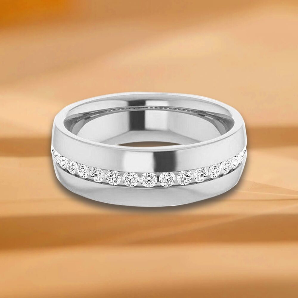 0.44 Ctw Channel Set Round Diamond Men's Ring - 14K/18K White, Yellow, Rose Gold & Platinum 950, Natural Diamonds Band