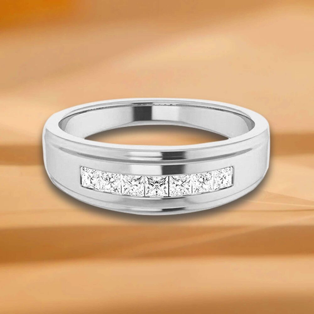 0.56 Ctw Channel Set Princess Diamond Men's Ring -14K/18K White, Yellow, Rose Gold & Platinum 950, Natural Diamonds Band