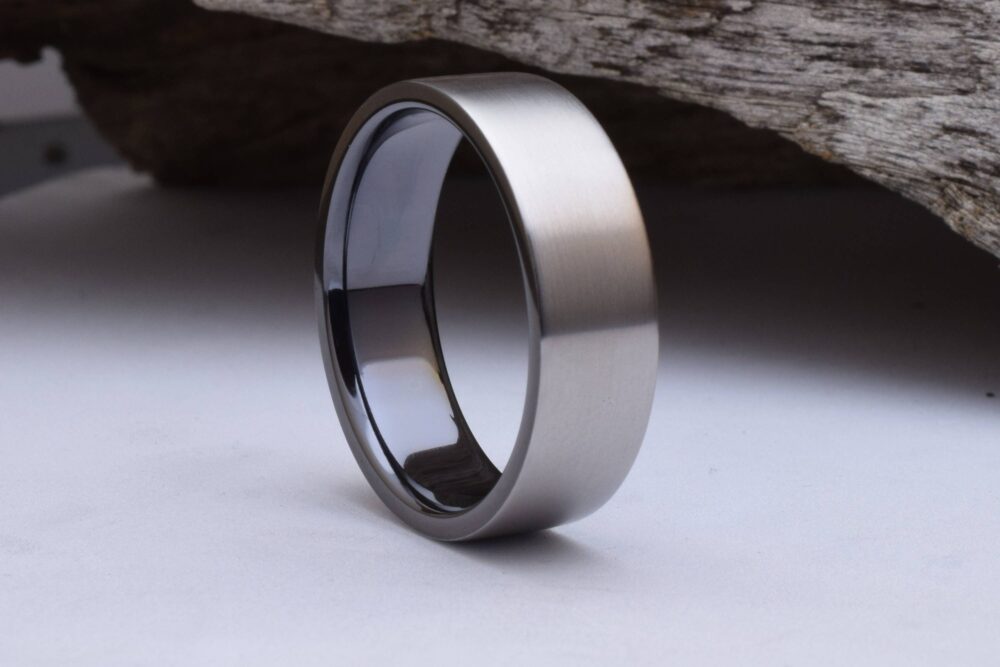 Wedding Band Men, With A Dark Interior & Brushed Finish, Mens Titanium Wedding Rings,, Ring Mens
