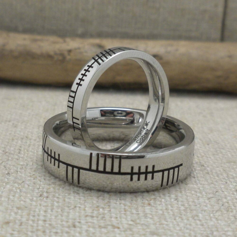 Custom Ogham Wedding Band, Cobalt Chrome Ring With Black Cerakote