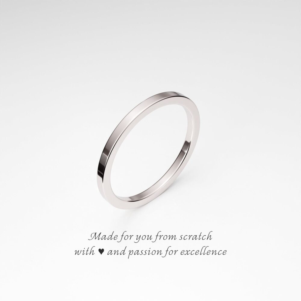 1.5mm Thin 14K White Gold Band, Solid Gold, Square Tiny Plain Stacking Midi Knuckle Flat Ring Spacer, Divider, Guard