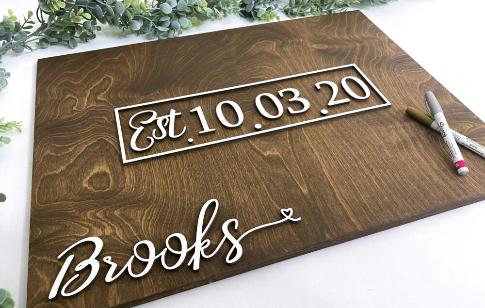 3D Wedding Guest Book Alternative - Rustic Book Wooden Sign Date Guestbook Last Name