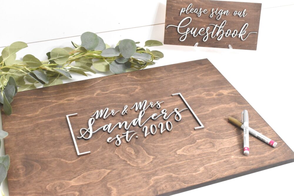 3D Wedding Guest Book Alternative - Rustic Book Wooden Sign Unique Wood Guestbook Mr & Mrs
