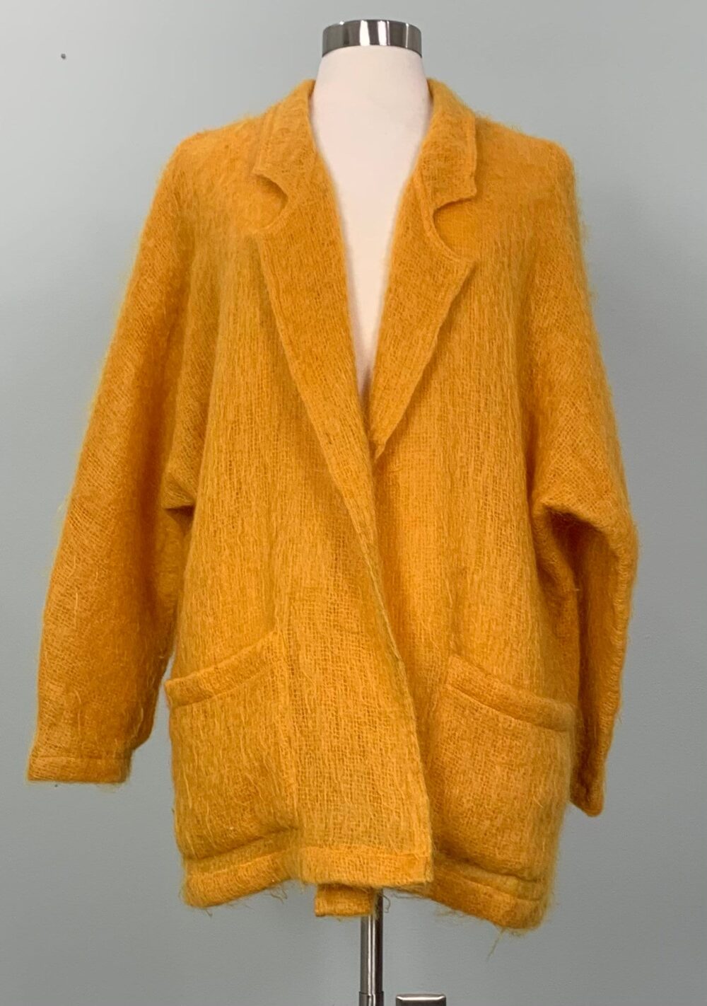 Oversized Golden Yellow Open Mohair Women's Jacket By Helen Sidel - Size 8/10