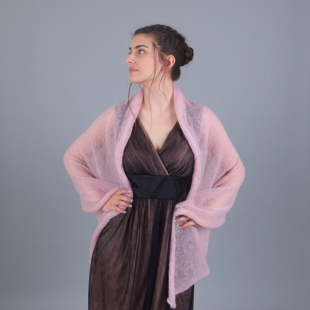 Long Pink Mohair Wedding Shawl, Fuzzy Wool Bridal Scarf, Fall Winter Bridesmaid Wide White Bride Stole, Wedding Dress Topper Cover Up