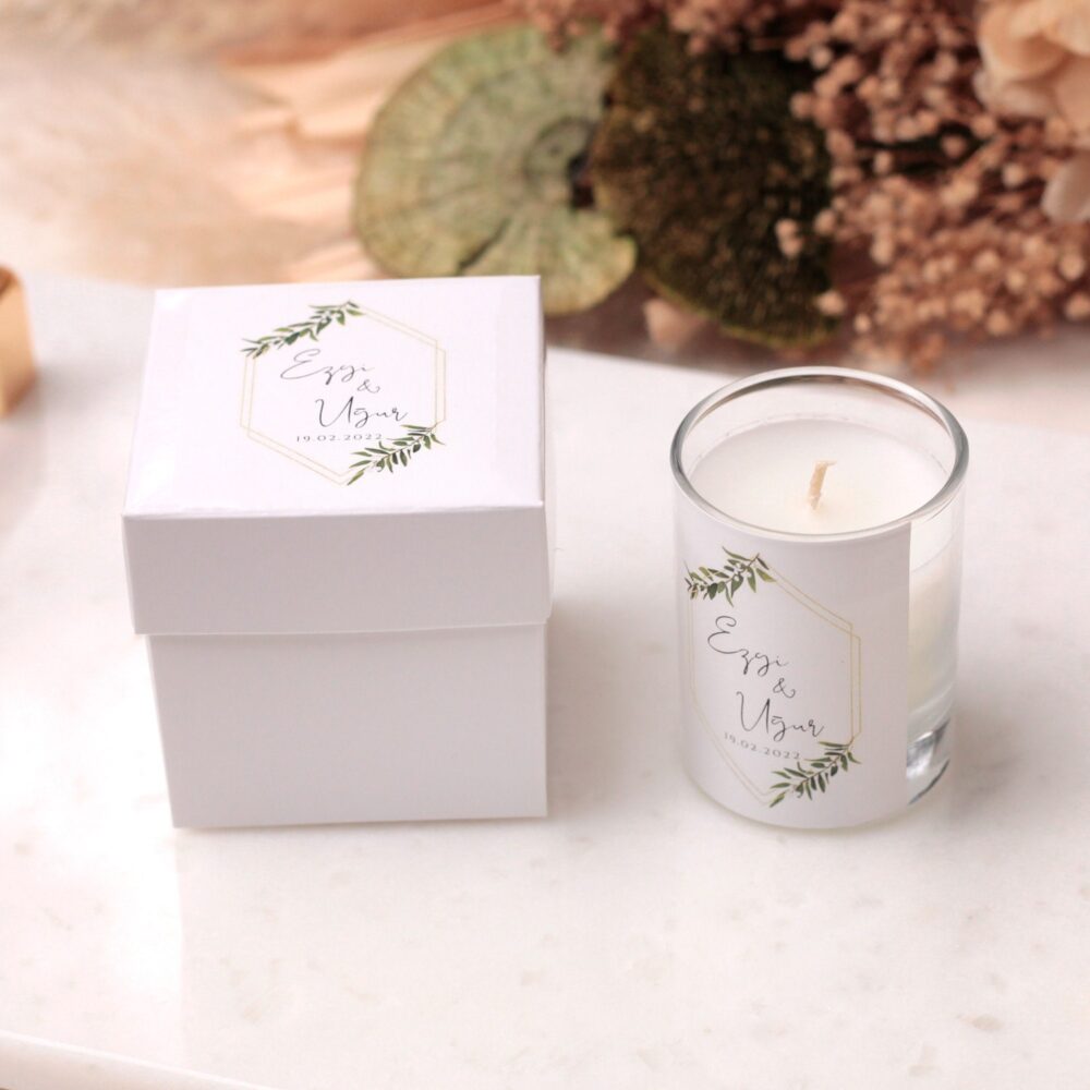 Personalized Wedding Favor Candle With Stamp Box Custom Vanilla Scent