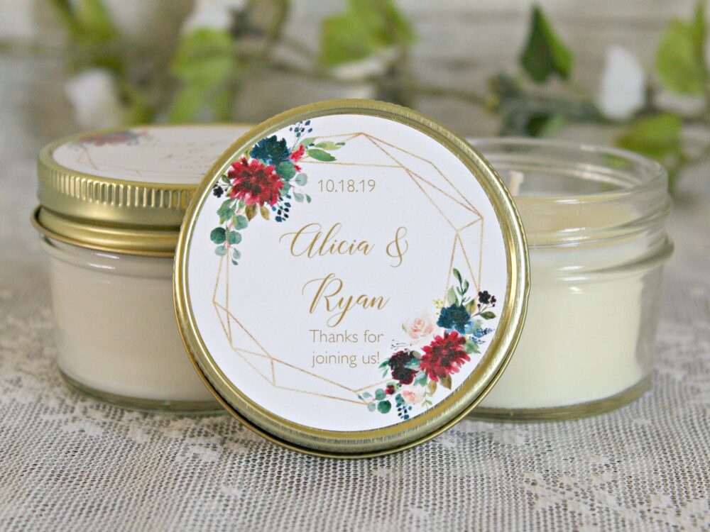 Navy, Burgundy & Gold Wedding Favor/Candles Personalized 4 Oz. Candle Favors Custom Wedding Favors