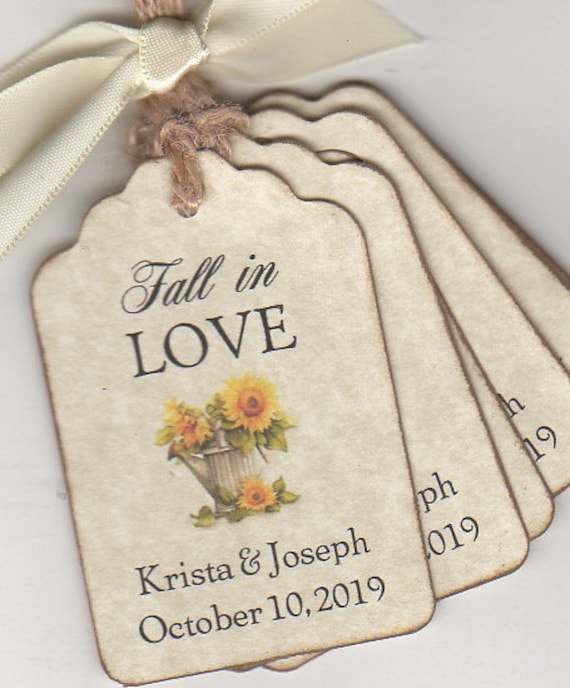 Fall in Love Sunflower Wedding Favor Tags, Bridal Shower Thank You Gift Autumn Label Tags - Set Of 50