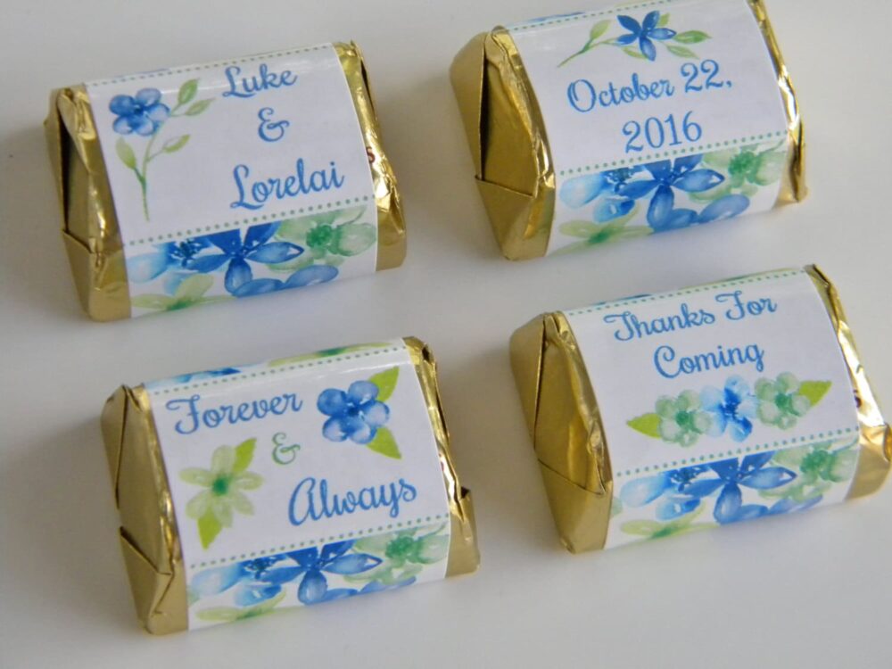Personalized Blue Floral Spring Wedding Favor Hershey Nugget Stickers - Favors Bridal Shower Labels Only Bfl320
