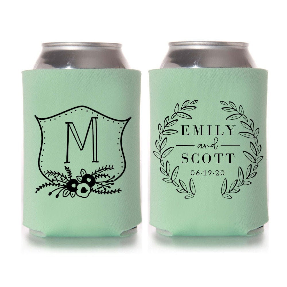 Monogram Crest Wedding Favors | Summer Personalized Can Coolers, Reception For Guests Spring