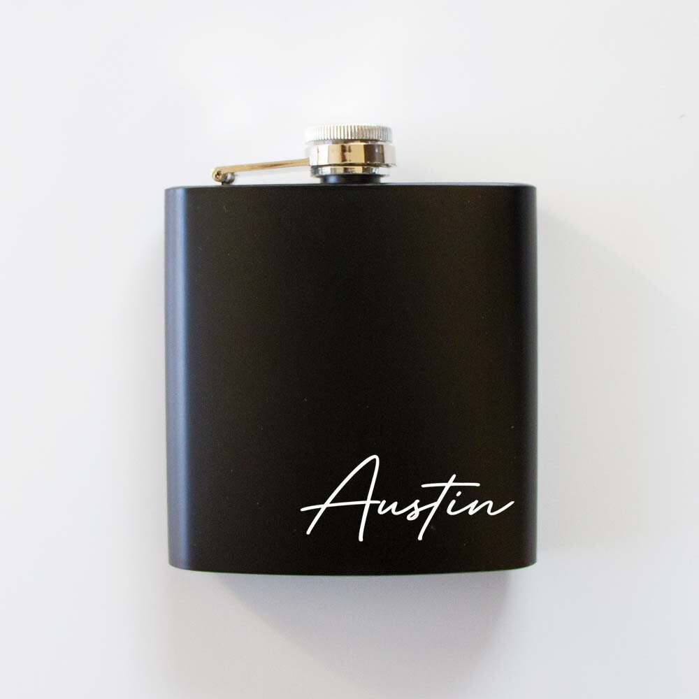 Personalized Name Wedding Flask, Groomsmen Custom Best Man Gift, Black Hip Party Flask