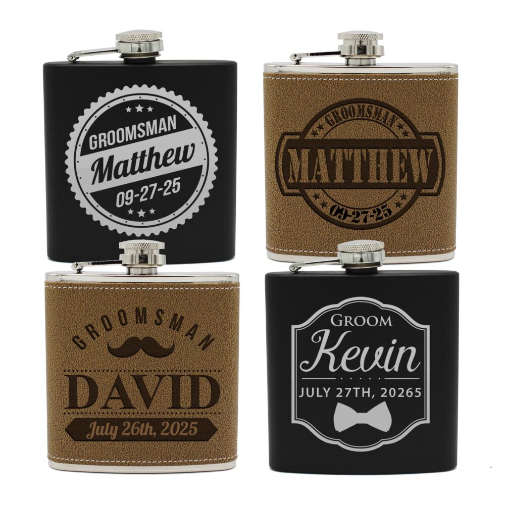 Engraved Flask, Wedding Groomsmen Gift, Personalized Custom Monogram Flasks For Men