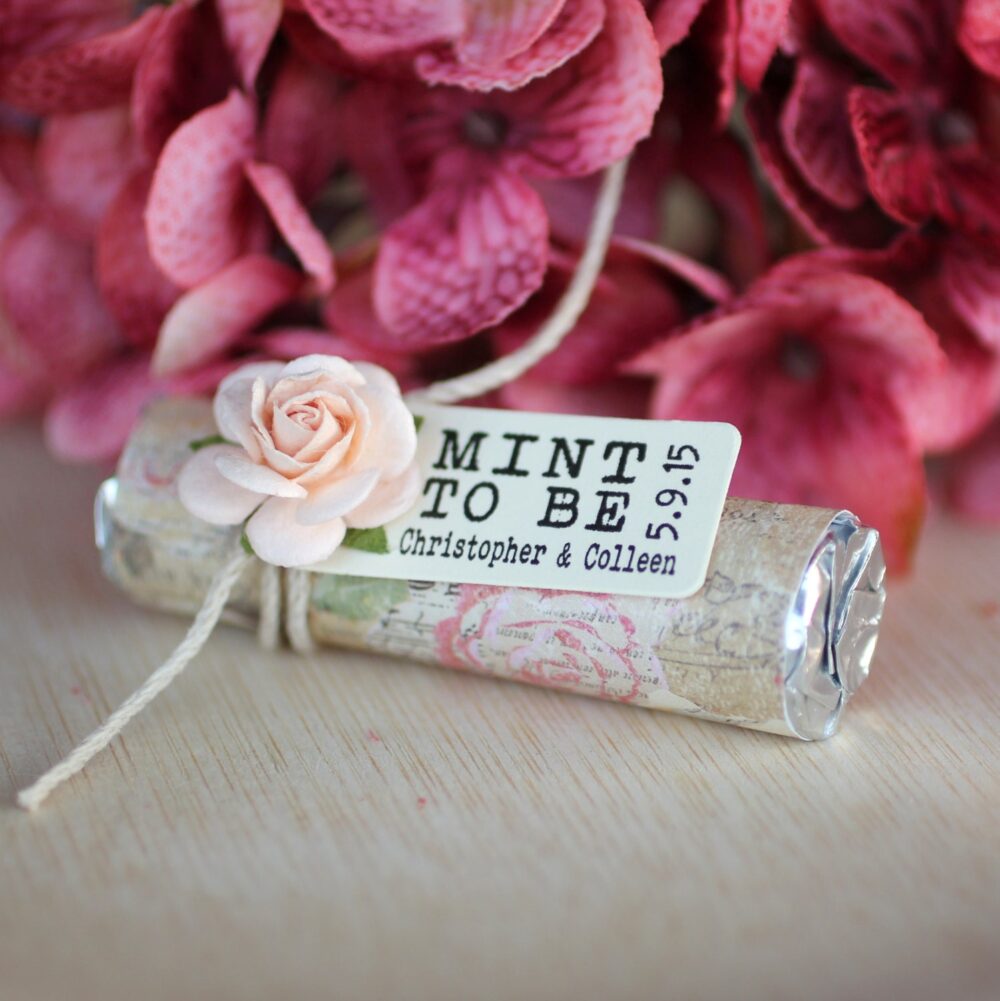 Personalized Mint Wedding Favors Vintage Floral "Mint To Be" - Set Of 100