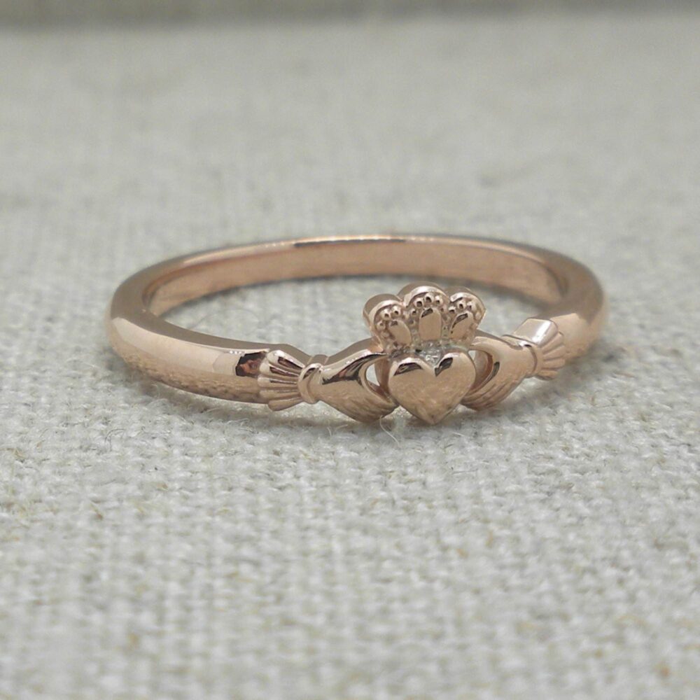 Dainty 14K Rose Gold Claddagh Wedding Ring Band