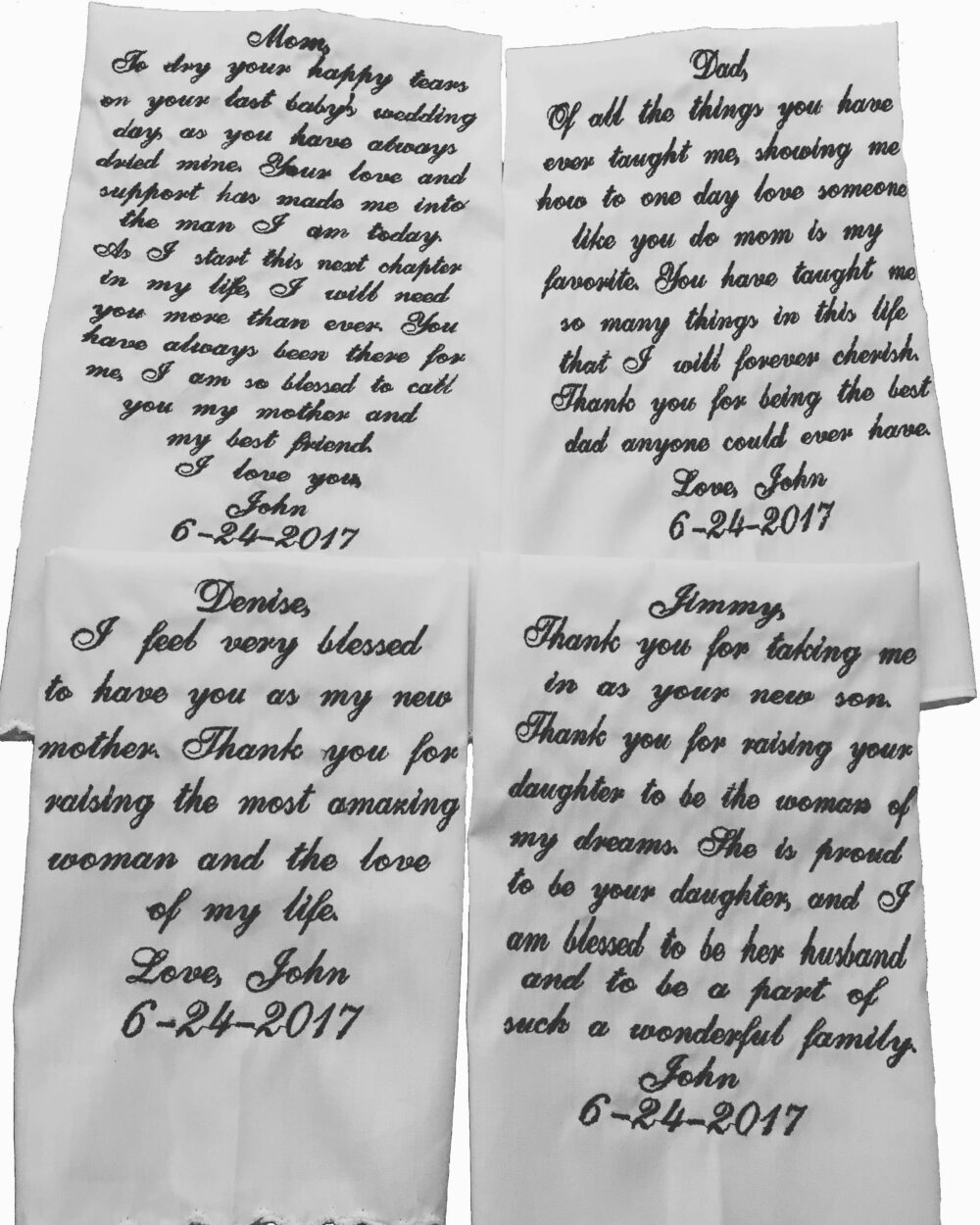 From The Groom Wedding Handkerchief Set - Mother Of Groom, Father Bride, Bride