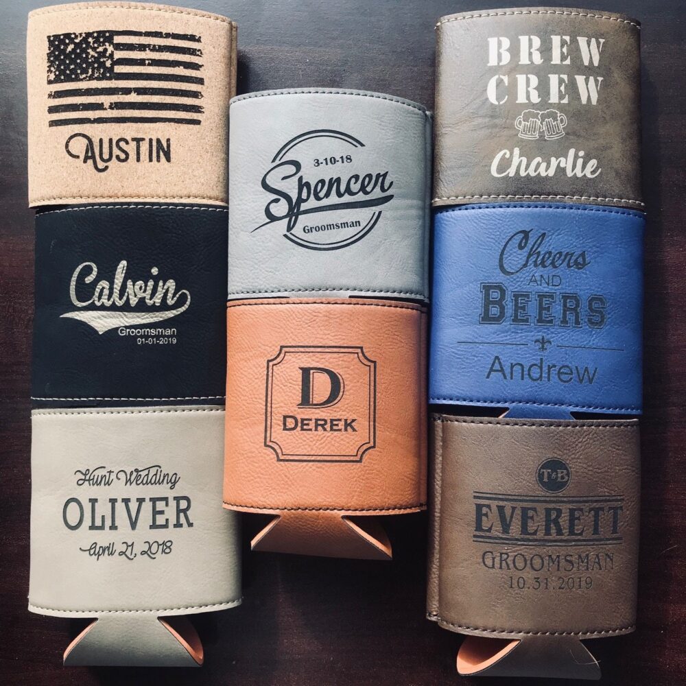 Drink Coolers, Beer Cooler, Wedding Gift Leather, Party Gifts Wedding, Personalized Can Monogram Custom Favors
