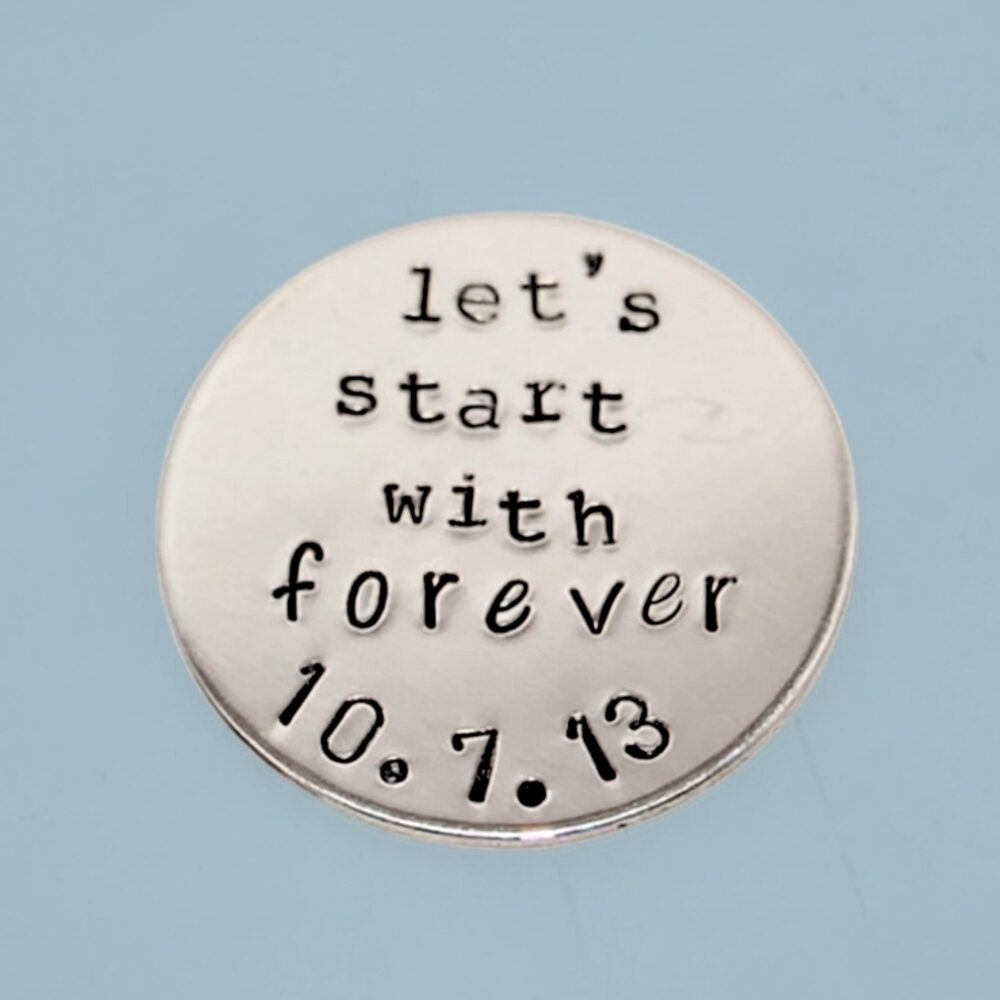 Grooms Gift From Bride, Wedding Day Gift, Lets Start With Forever, Custom Wedding Coin