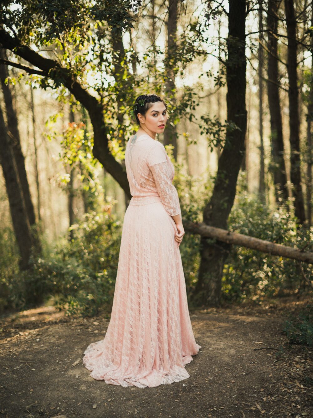 Pink Lace Wedding Dress With Overskirt & Jacket Romantic Boho Gown